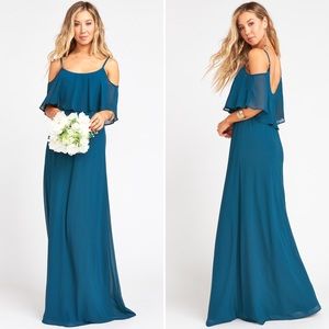 Show Me Your Mumu Teal Maxi Dress Caitlin Bridesmaid Deep Jade Chiffon Sz XXS